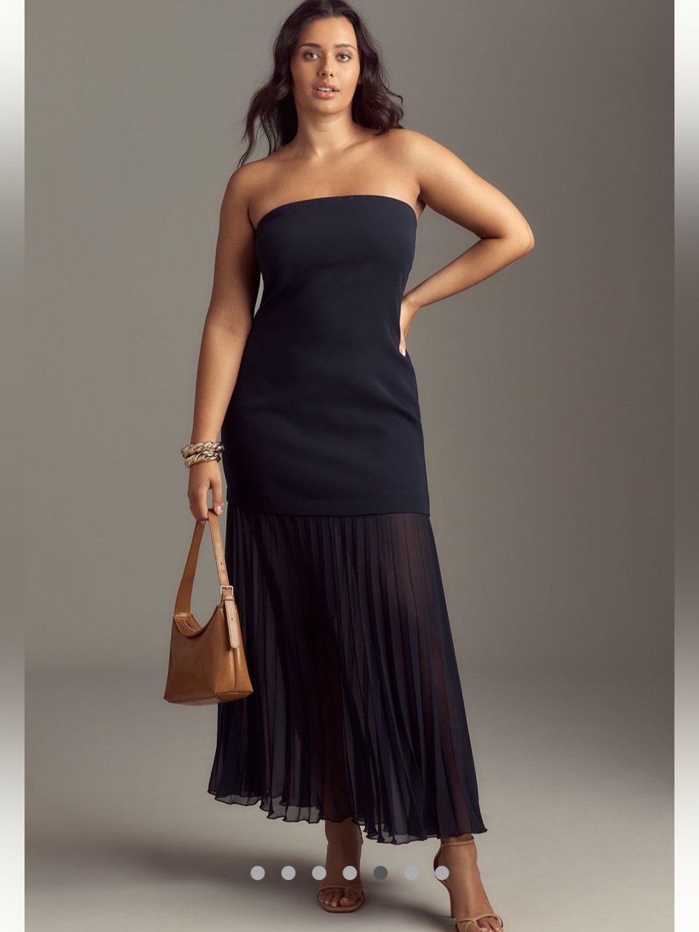 💋 Anthropologie Two-fer Pleated Strapless Maxi Skirt Sheer Overlay Navy XL